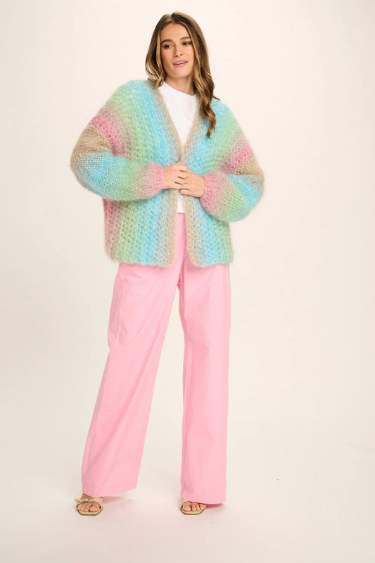 Les Tricots D'o | Edie Mohair Cardigan - Turquoise/Mint/Pink/Sand Crochet
