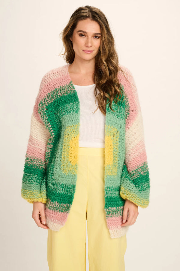 Les Tricots D'o | Laura Cashmere Cardigan Short - Pink/Green/Yellow/White Crochet