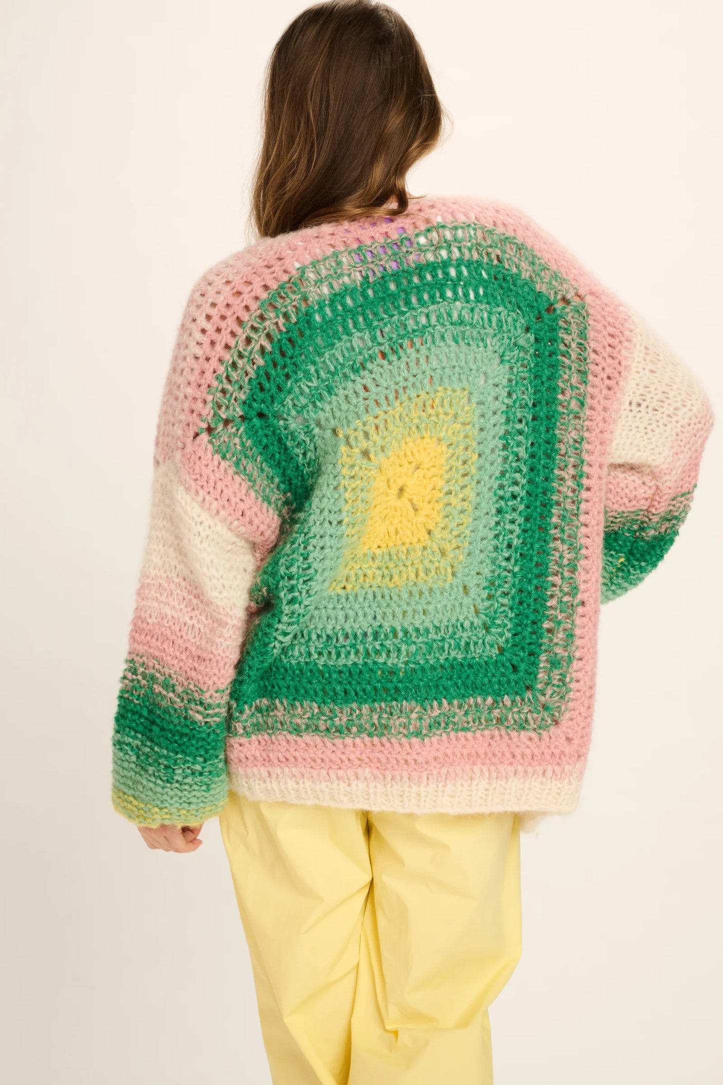 Les Tricots D'o | Laura Cashmere Cardigan Short - Pink/Green/Yellow/White Crochet