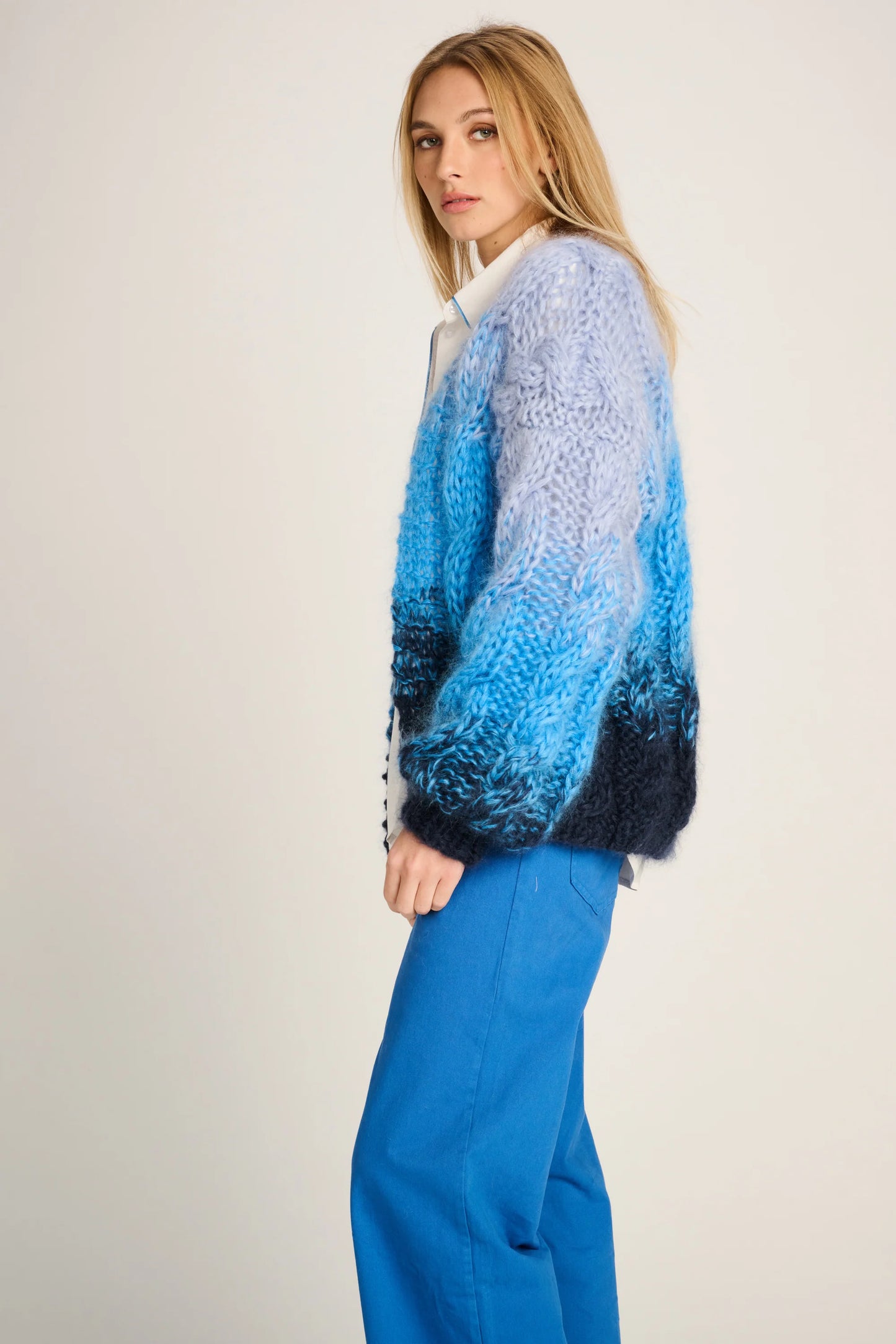 Les Tricots D'o | Amelie Cable Cardigan - Navy / Cobalt Blue / Pastel Blue