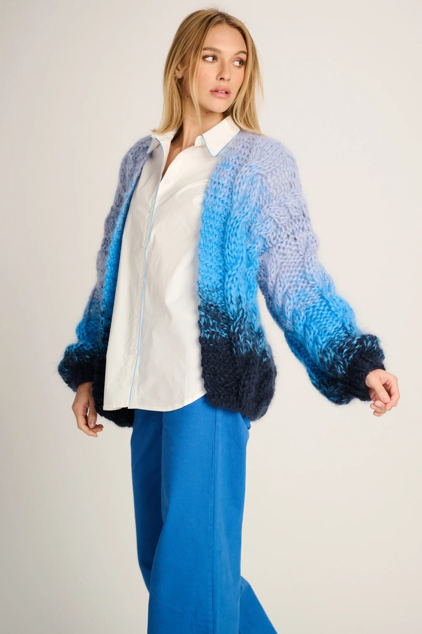 Les Tricots D'o | Amelie Cable Cardigan - Navy / Cobalt Blue / Pastel Blue