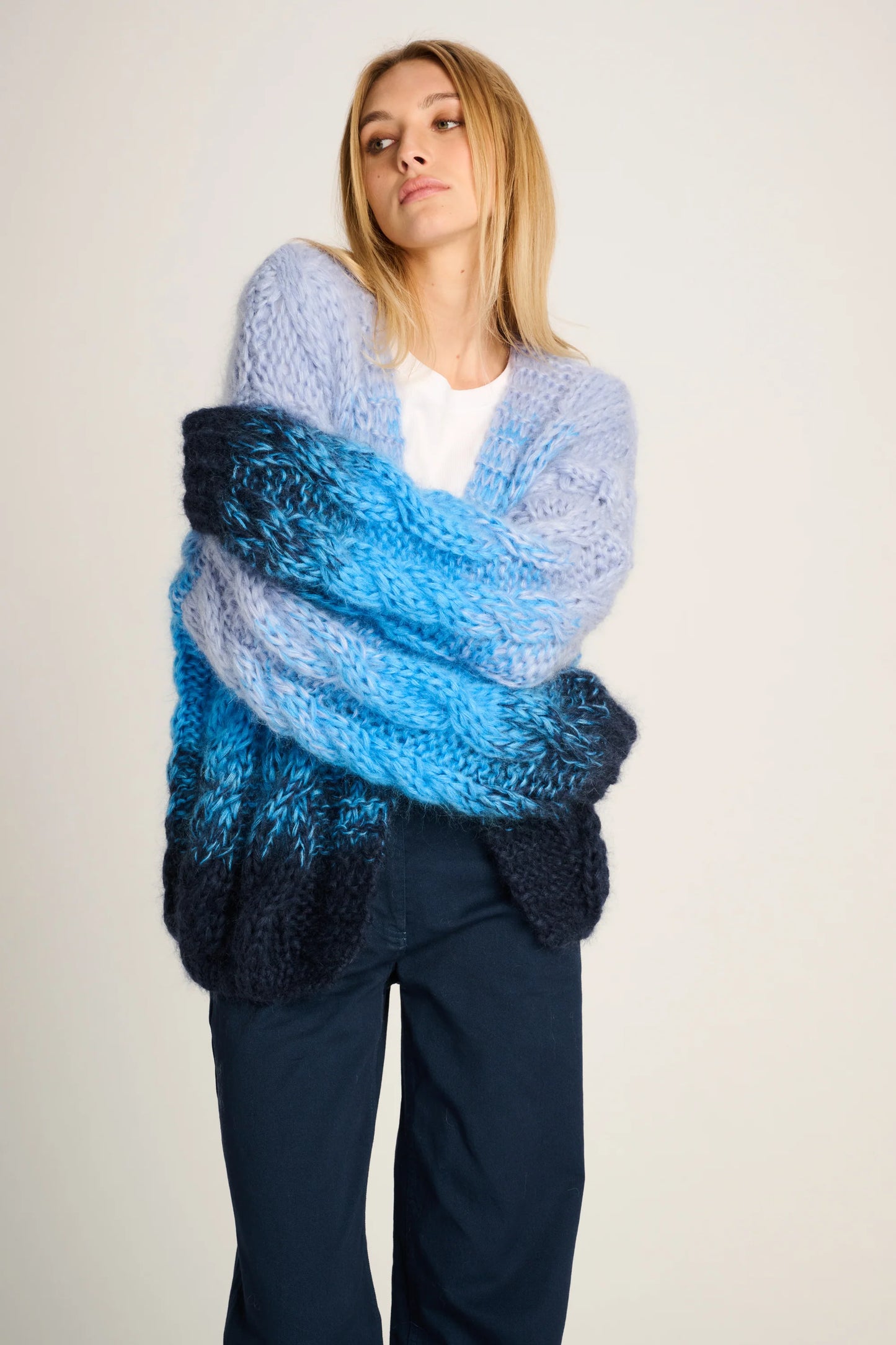 Les Tricots D'o | Amelie Cable Cardigan - Navy / Cobalt Blue / Pastel Blue