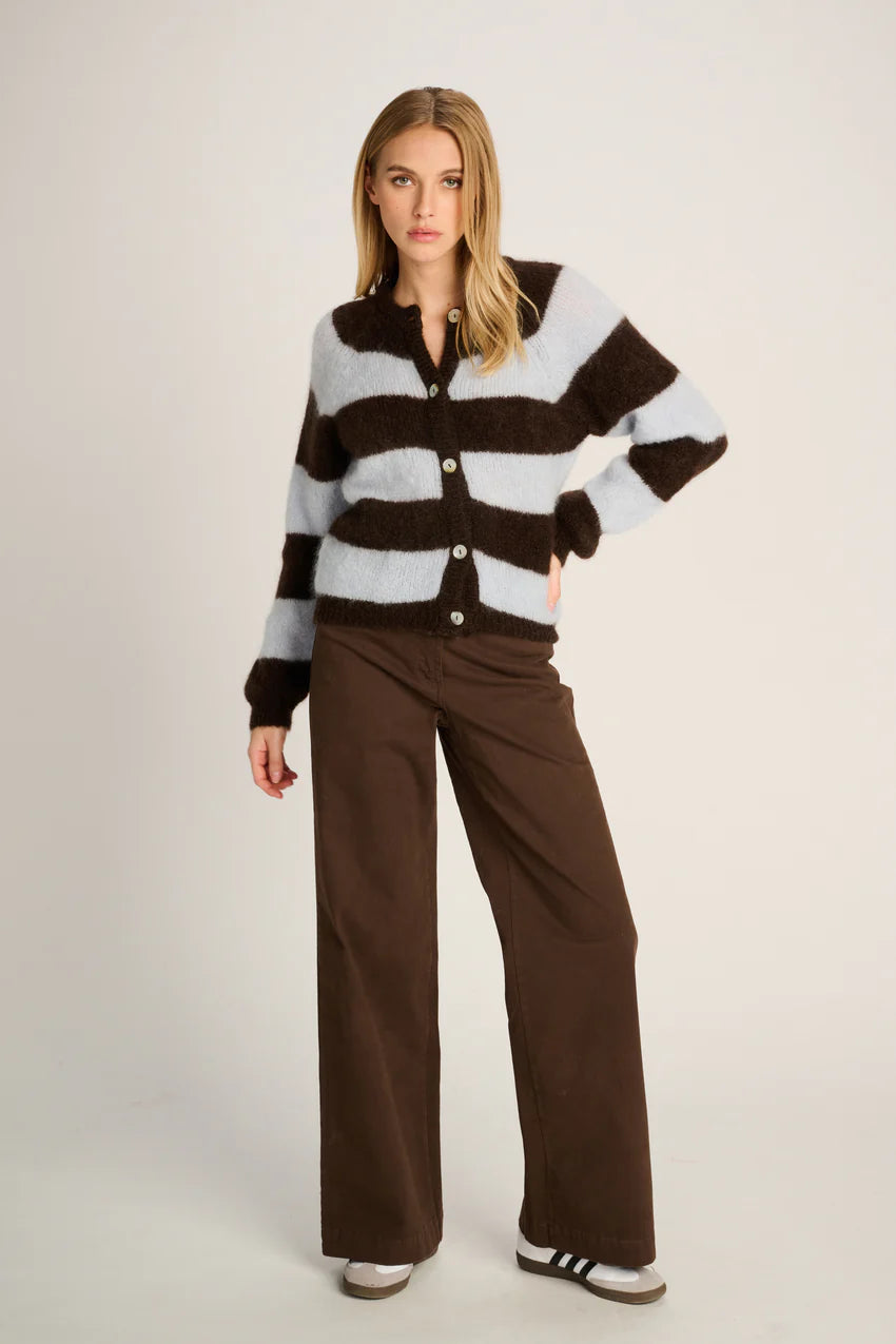 Les Tricots D'o | Alice Cardigan - Chocolate / Blue Stripe