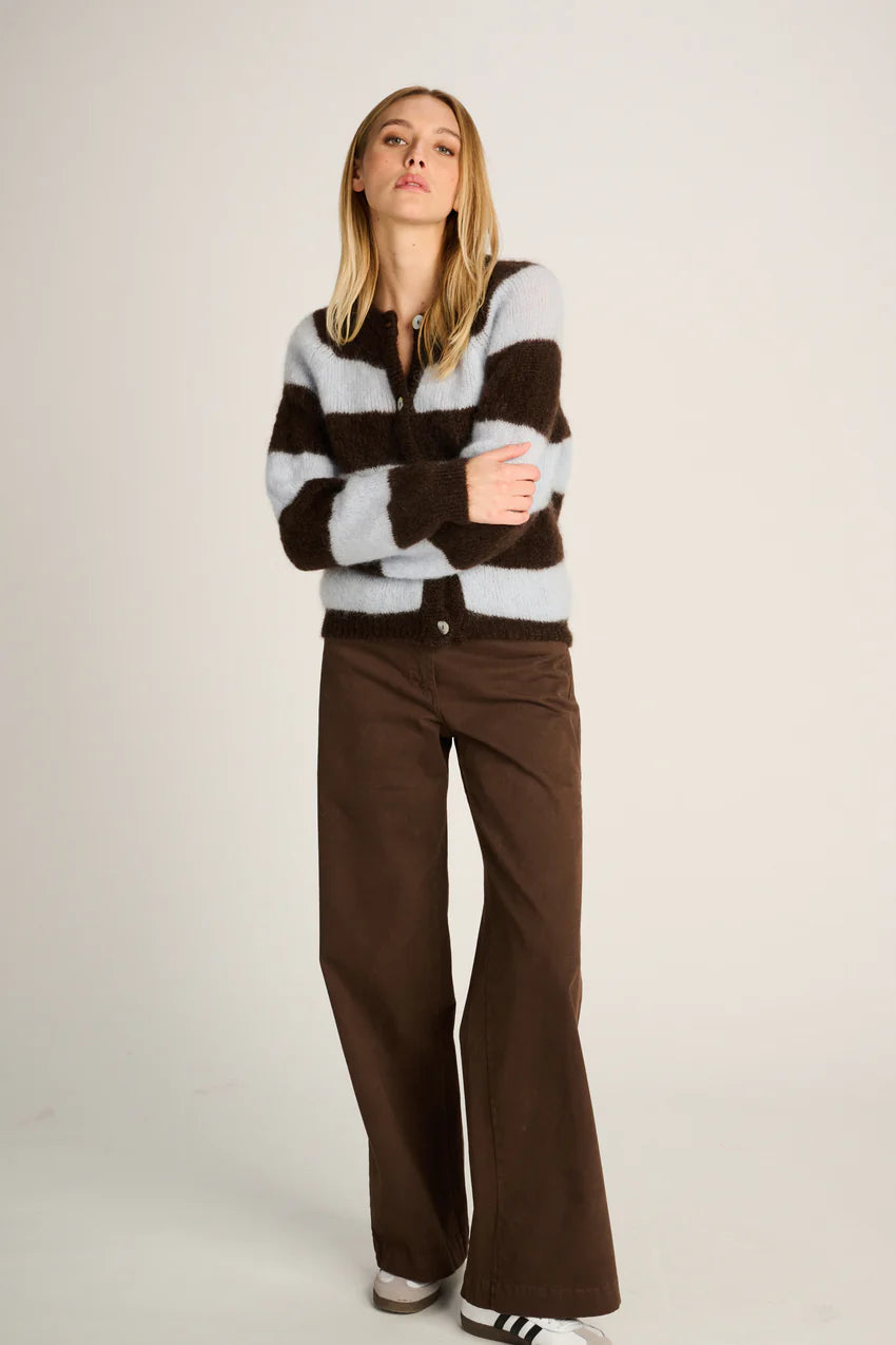 Les Tricots D'o | Alice Cardigan - Chocolate / Blue Stripe