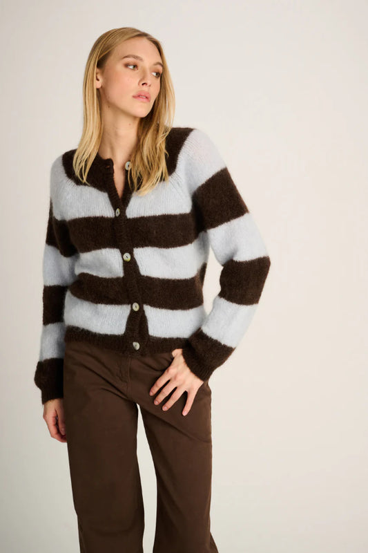 Les Tricots D'o | Alice Cardigan - Chocolate / Blue Stripe