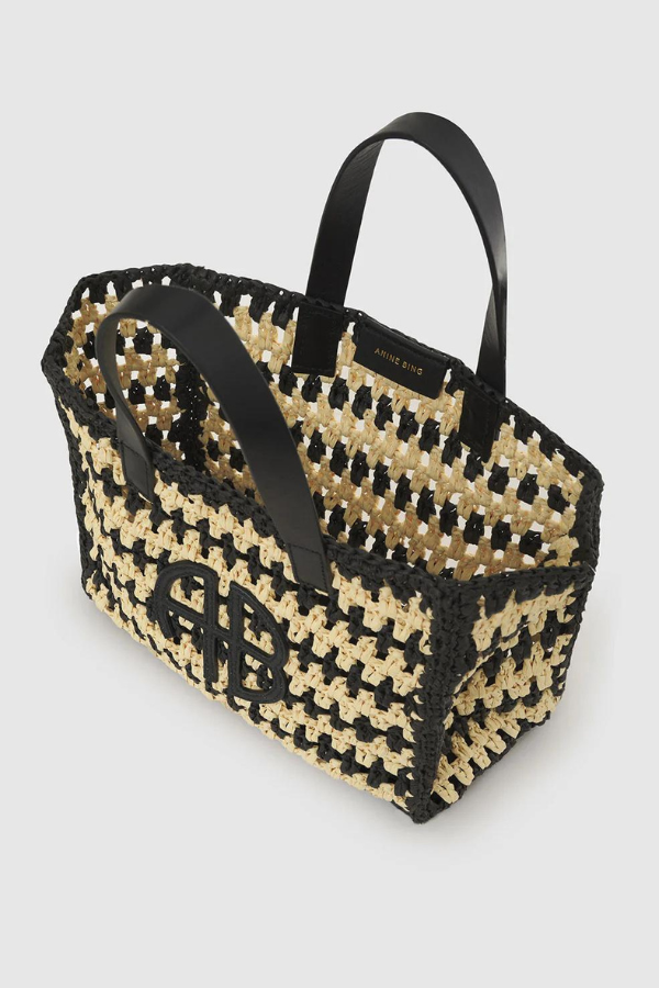 Anine Bing | Small Rio Tote - Black and Natural Stripe