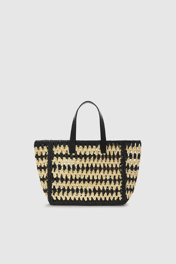 Anine Bing | Small Rio Tote - Black and Natural Stripe