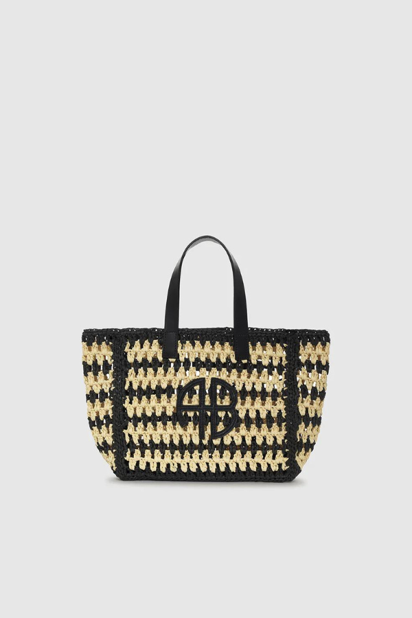 Anine Bing | Small Rio Tote - Black and Natural Stripe