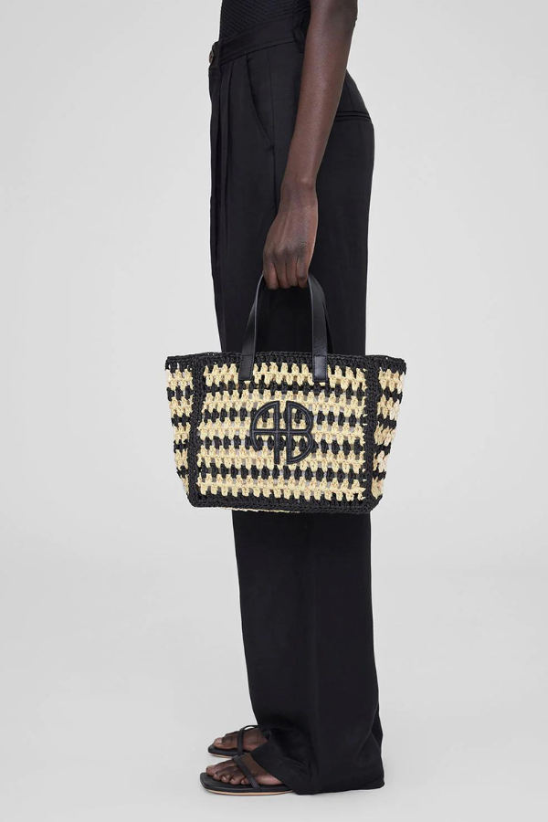 Anine Bing | Small Rio Tote - Black and Natural Stripe