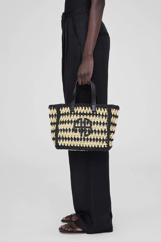 Anine Bing | Small Rio Tote - Black and Natural Stripe