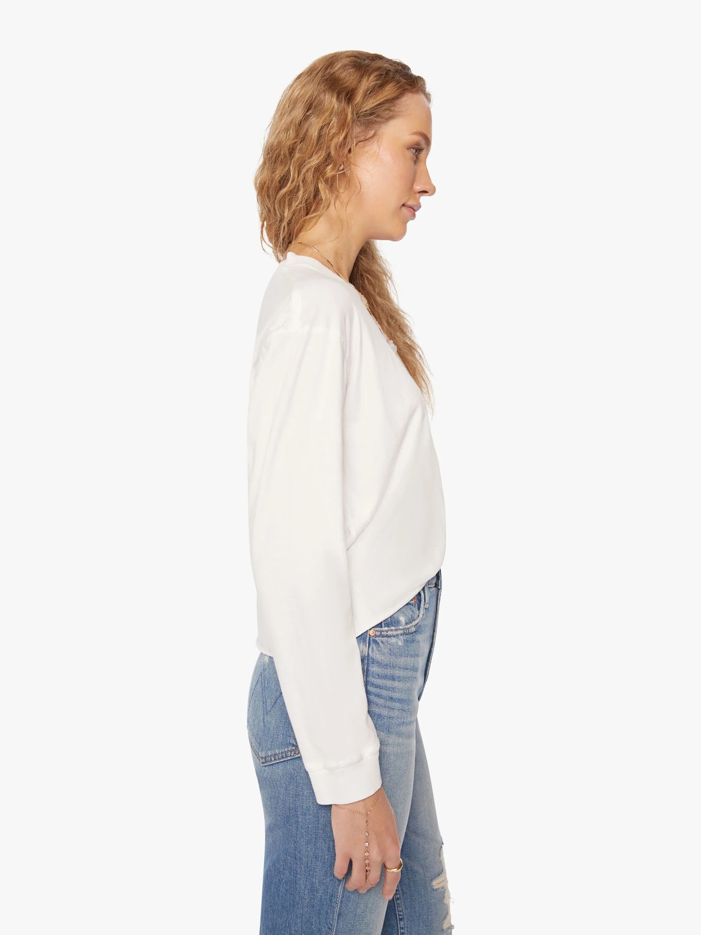 MOTHER | The L/S Slouchy Cut Off - Bright White