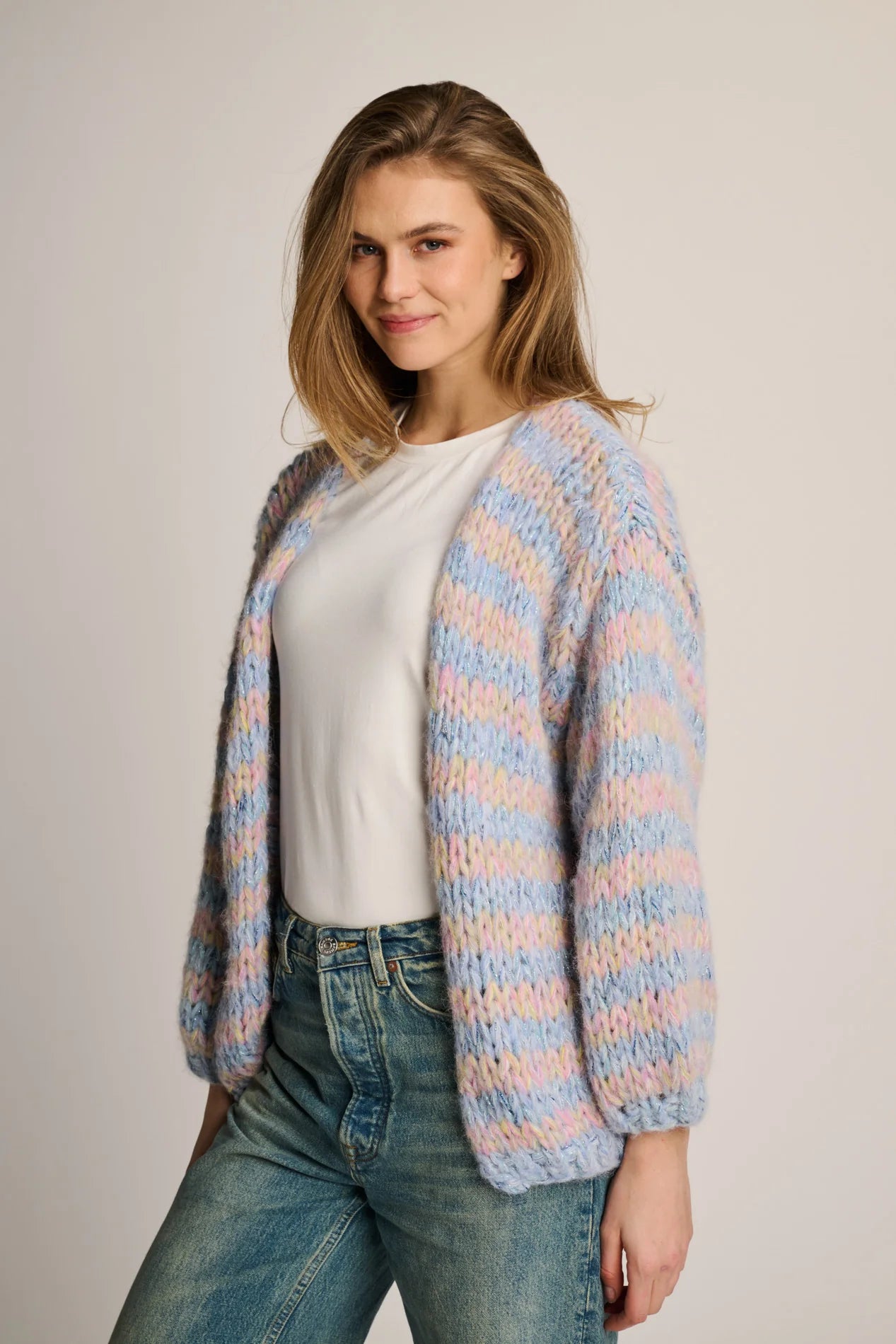 Les Tricots d’O | Maud Cardigan Short - Pastel Blue / Yellow / Pink