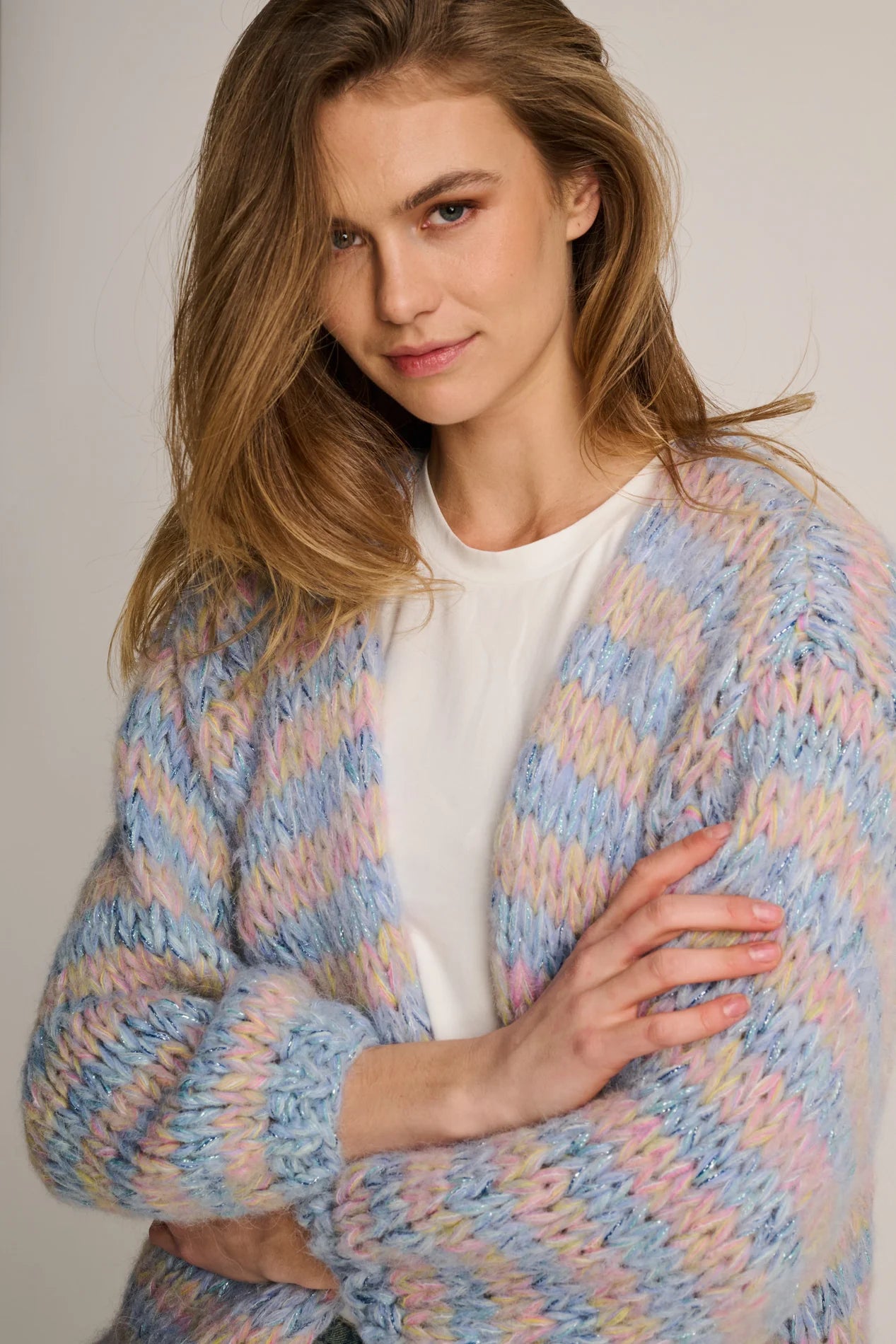 Les Tricots d’O | Maud Cardigan Short - Pastel Blue / Yellow / Pink