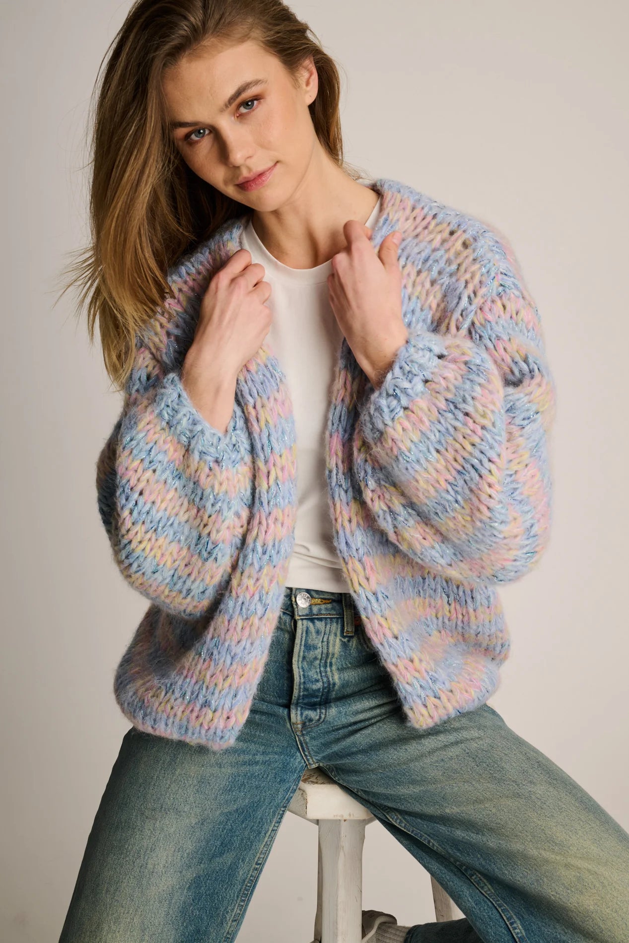 Les Tricots d’O | Maud Cardigan Short - Pastel Blue / Yellow / Pink