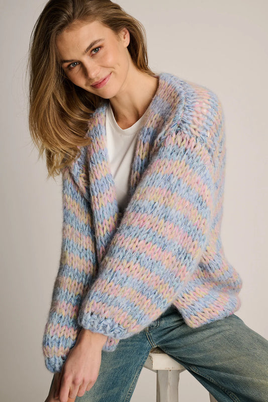Les Tricots d’O | Maud Cardigan Short - Pastel Blue / Yellow / Pink