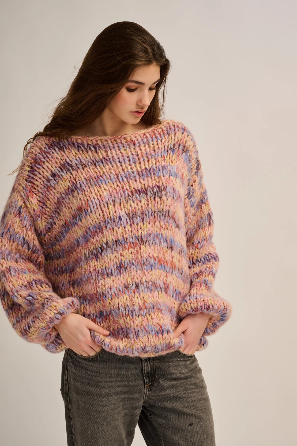 Les Tricots d'O | Lola Pullover Round Neck -Lilac / Peach