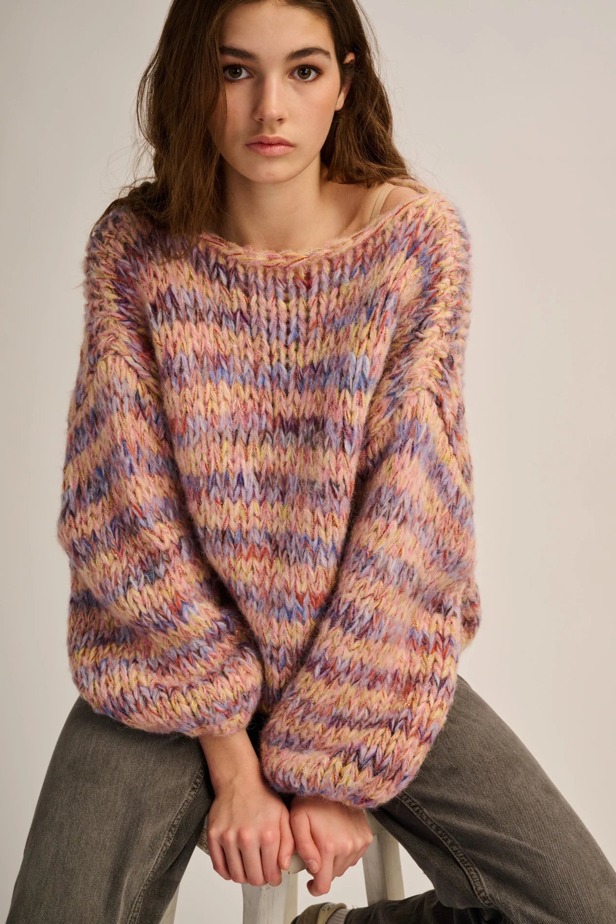 Les Tricots d'O | Lola Pullover Round Neck -Lilac / Peach
