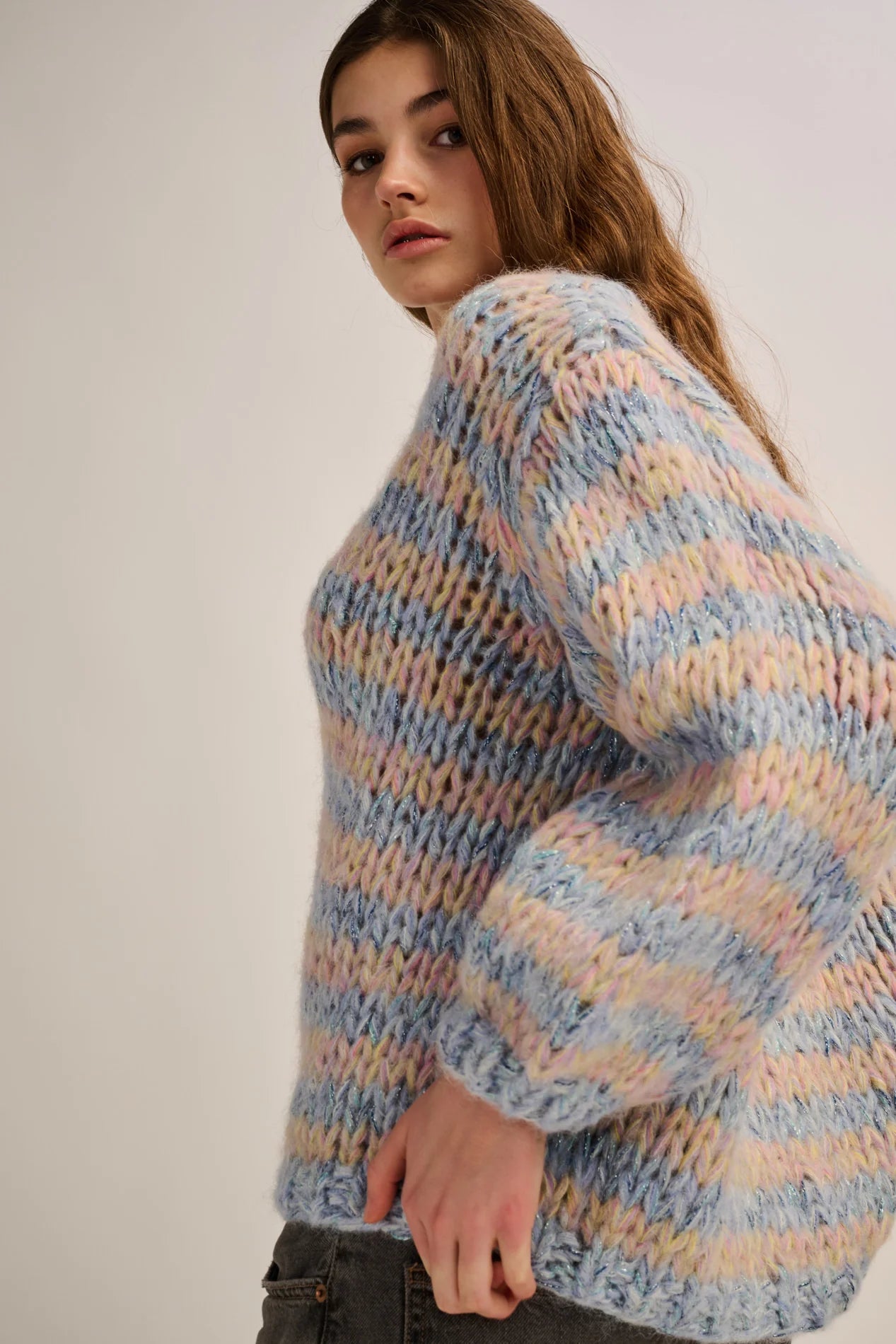 Les Tricots d’O | Lizzy Pullover V Neck - Pastel Blue/ Yellow/ Pink
