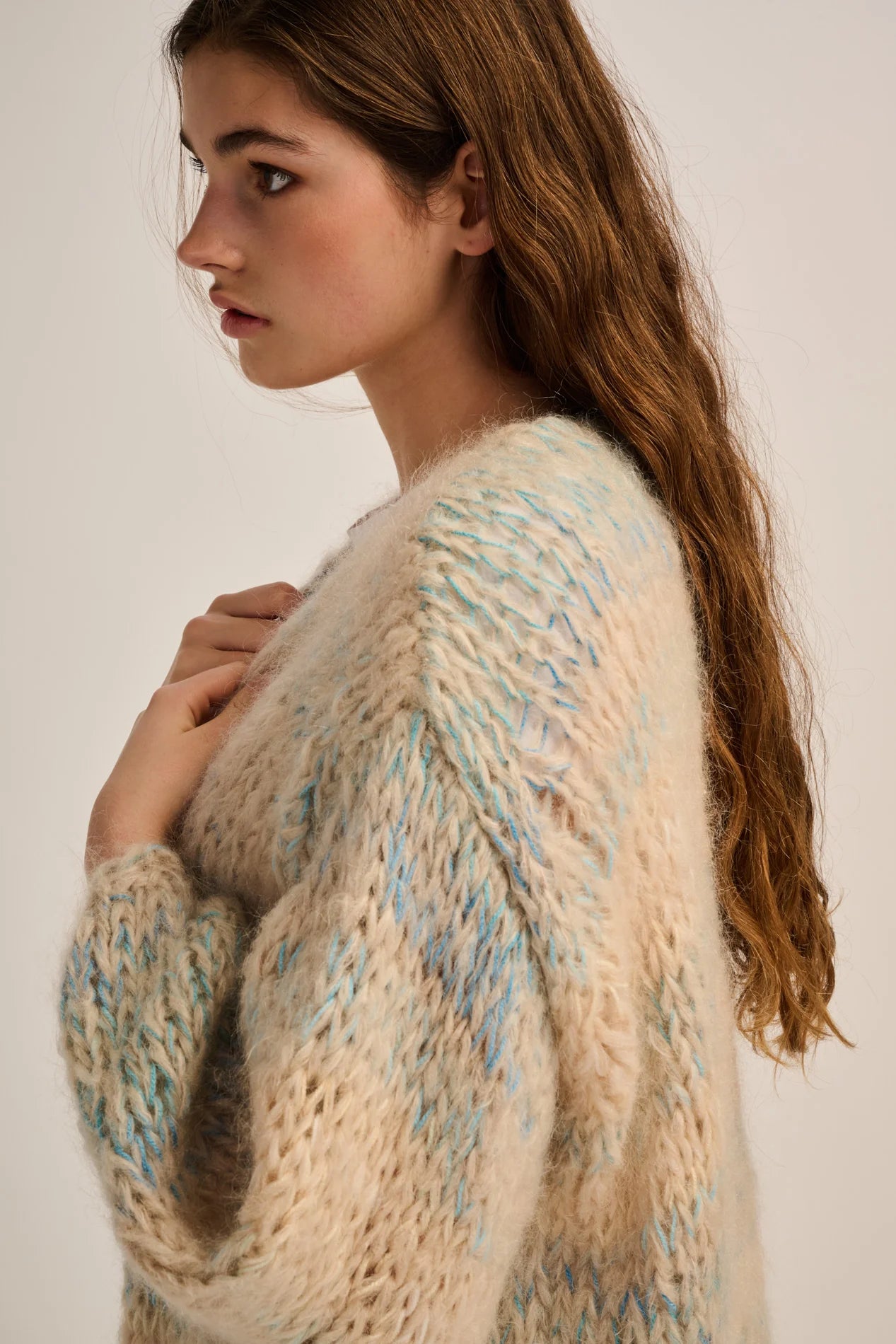 Les Tricots d’O |Brigitte Cardigan Short – Sand / Blue
