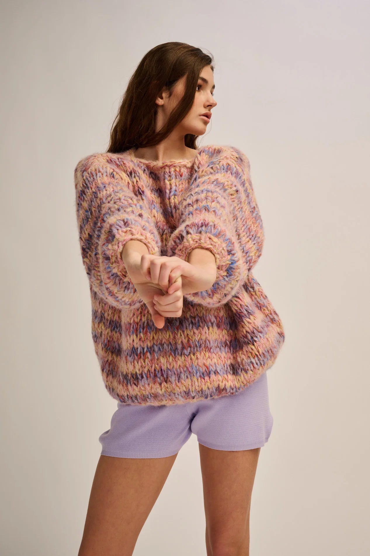 Les Tricots d'O | Lola Pullover Round Neck -Lilac / Peach