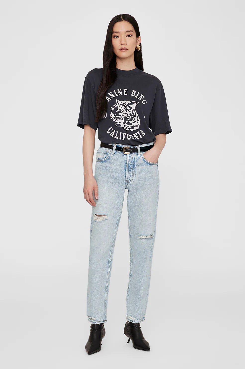 Anine Bing | Avi Tee Collegiate Leopard - Charcoal