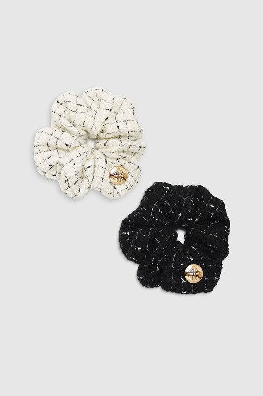 Anine Bing | Camellia Scrunchie 2 Pack - Cream and Black Tweed