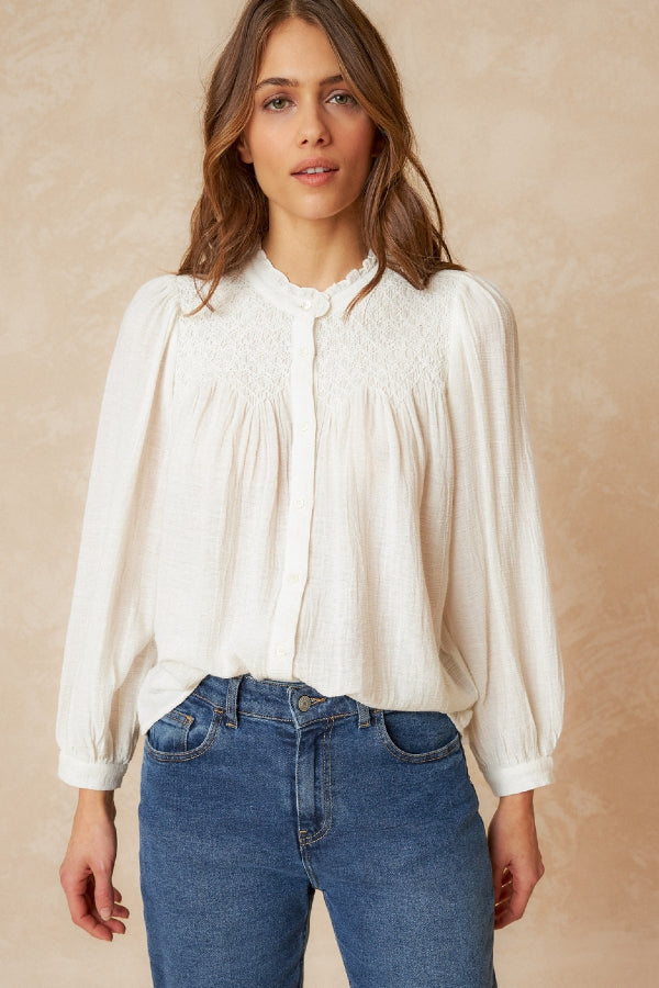 Indi & Cold | Camisa Embroidered Shirt - Blanco