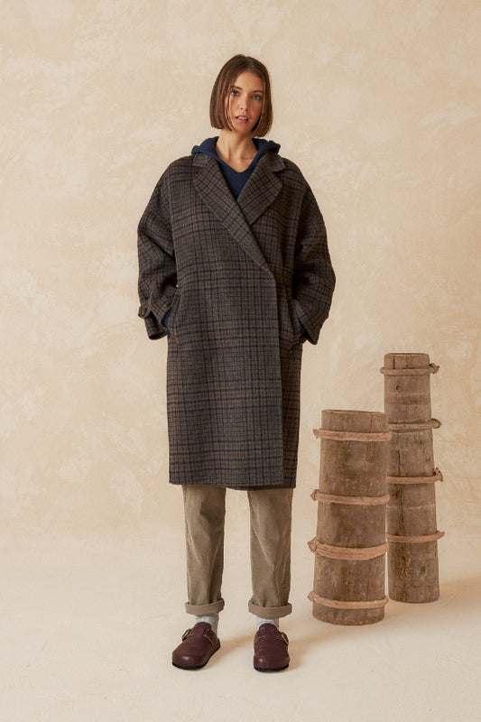 Indi & Cold | Abrigo Checked Coat - Chocolate