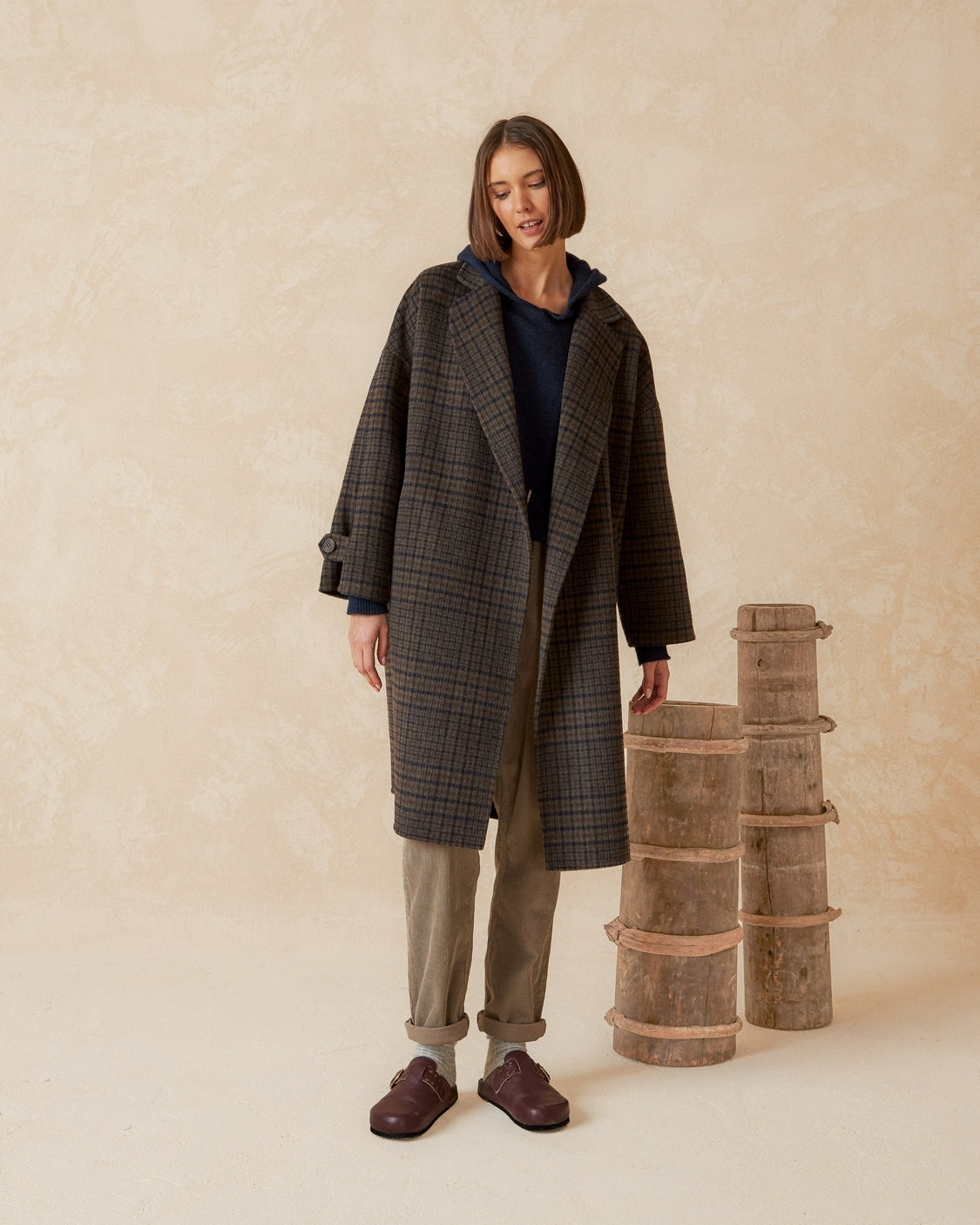 Indi & Cold | Abrigo Checked Coat - Chocolate