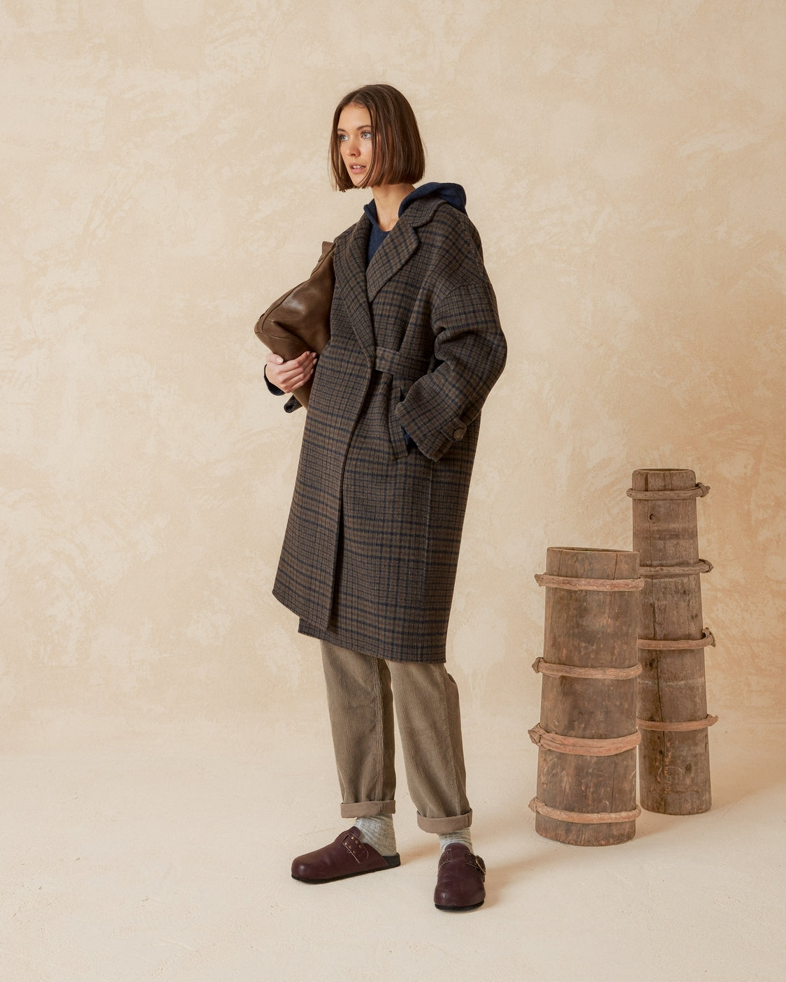 Indi & Cold | Abrigo Checked Coat - Chocolate