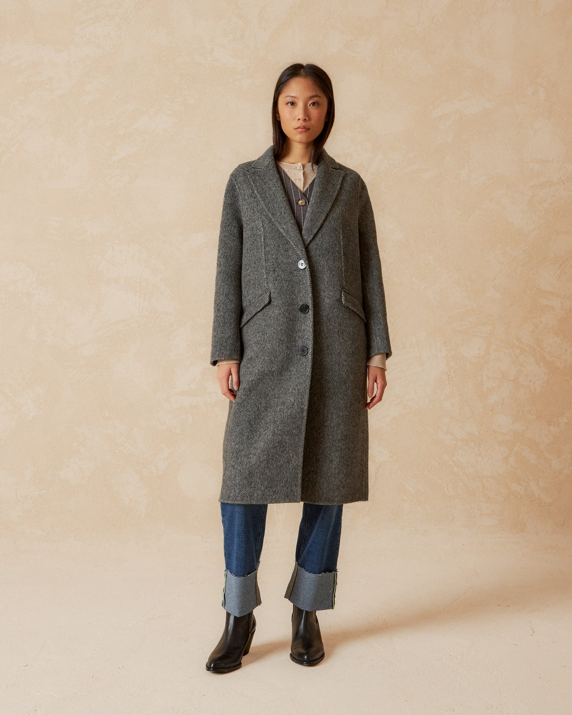 Indi & Cold | Loden Oversized Coat - Grey