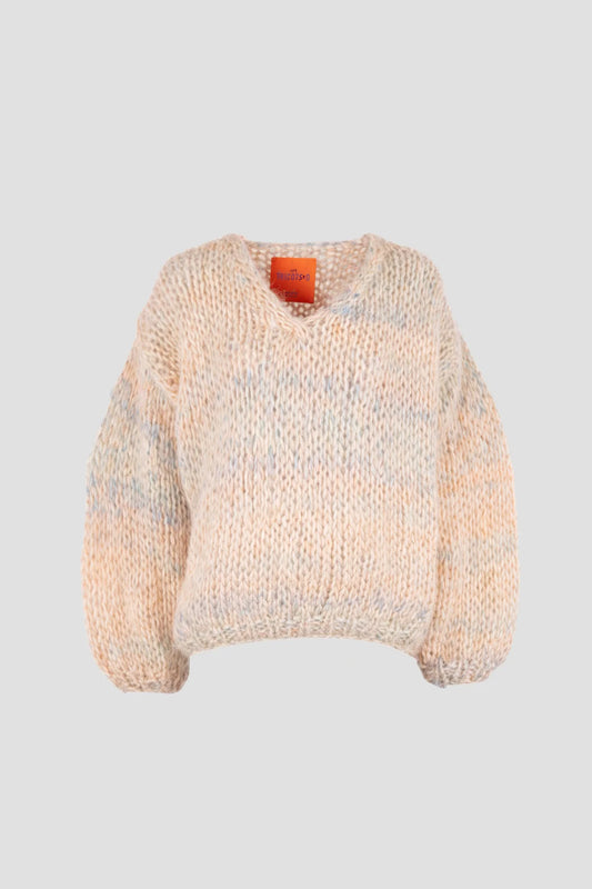 Les Tricots d'O | Bo Pullover V Neck - Sand/Blue