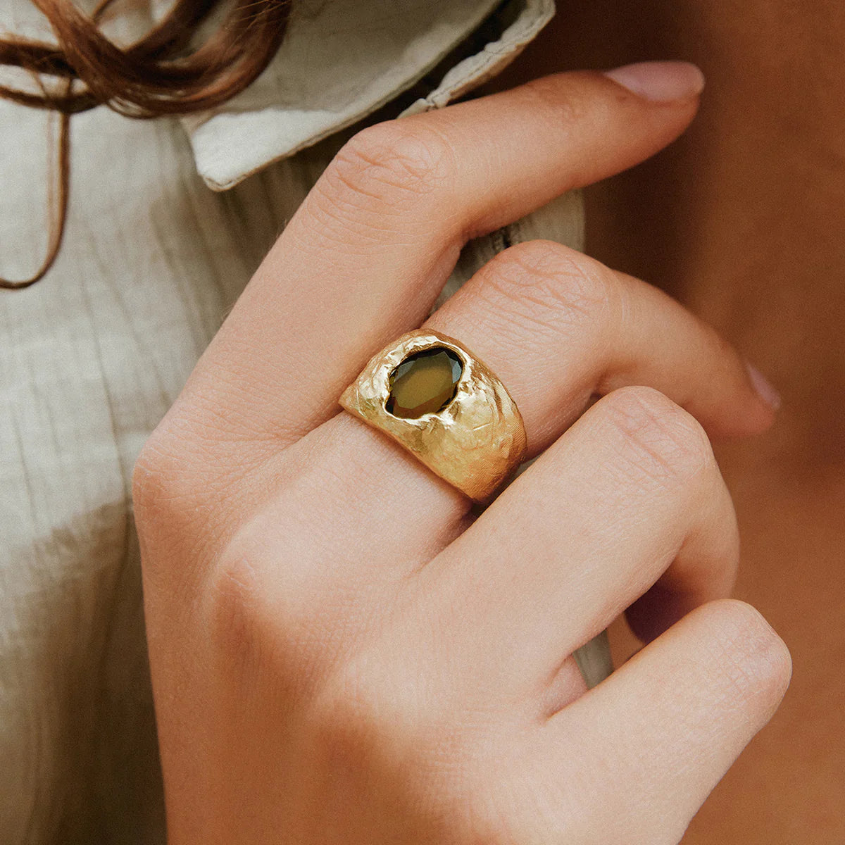 Agapée | Carmen Olive Green Ring - Gold