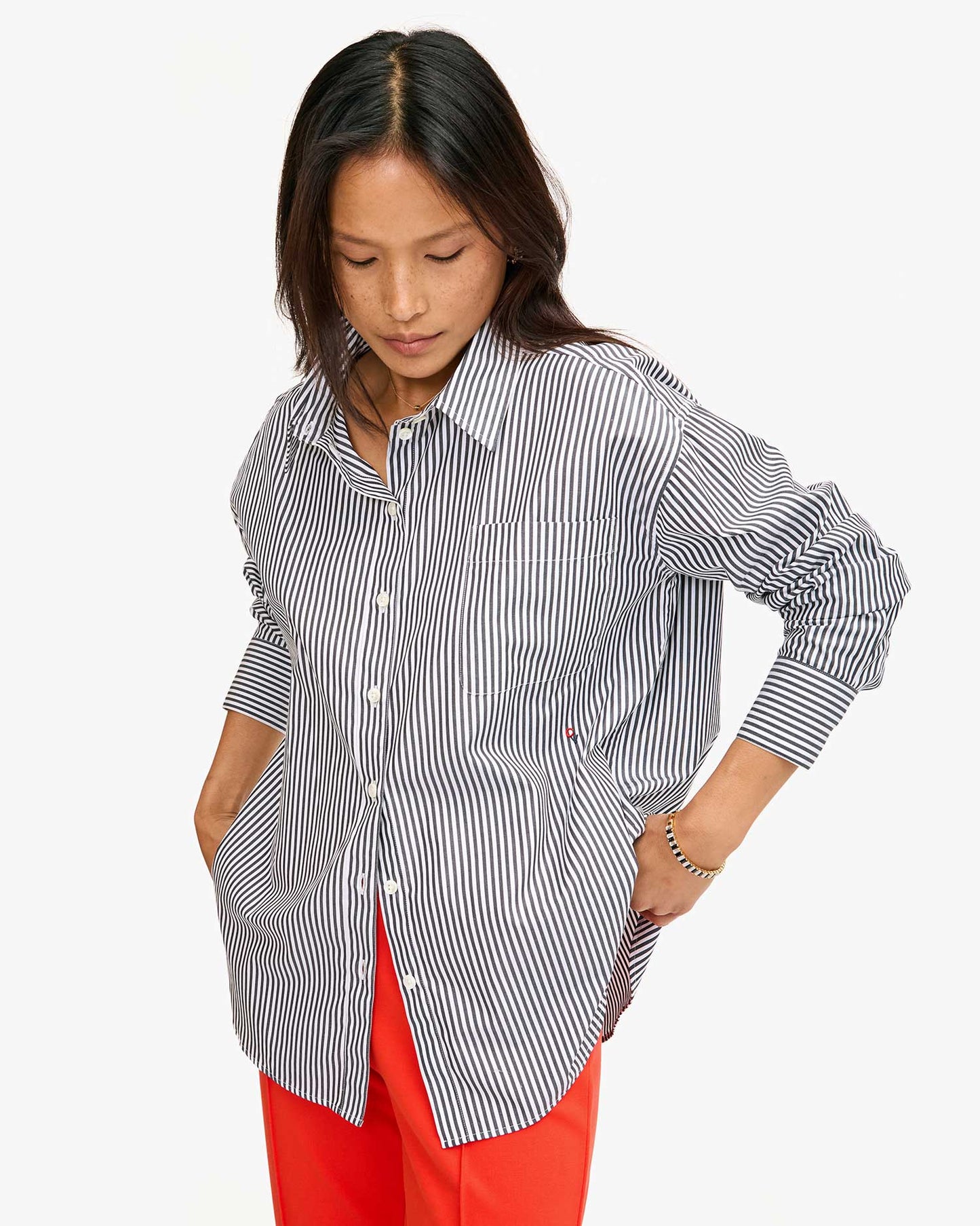 Clare V | Emilette Oversized Stripe Shirt - Midnight / Cream