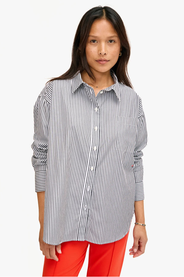 Clare V | Emilette Oversized Stripe Shirt - Midnight / Cream