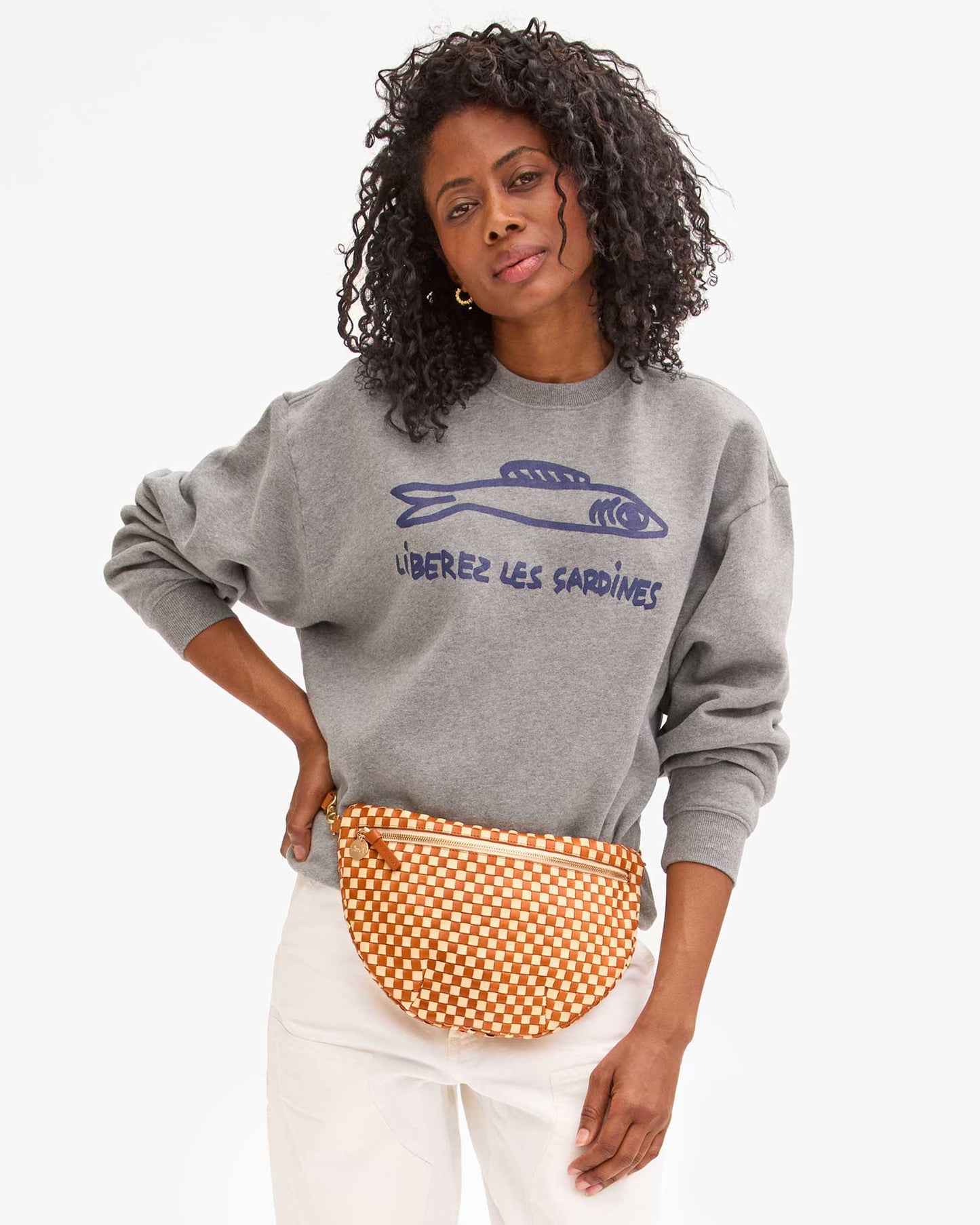 Clare V | Oversized Sweatshirt Liberez Les Sardines - Grey melange