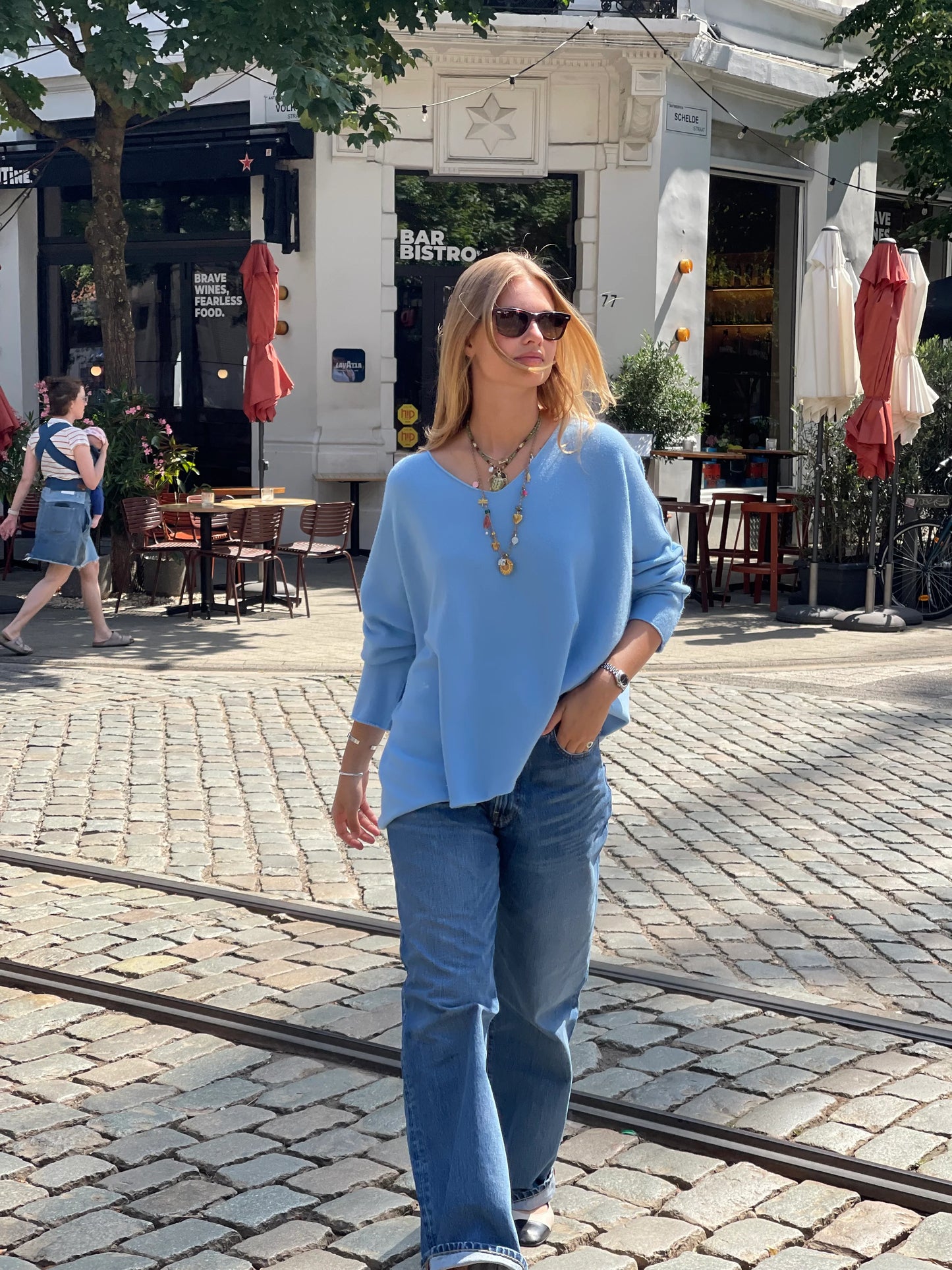 Lou & Odette | Laura Pullover V-Neck - Jeans Blue