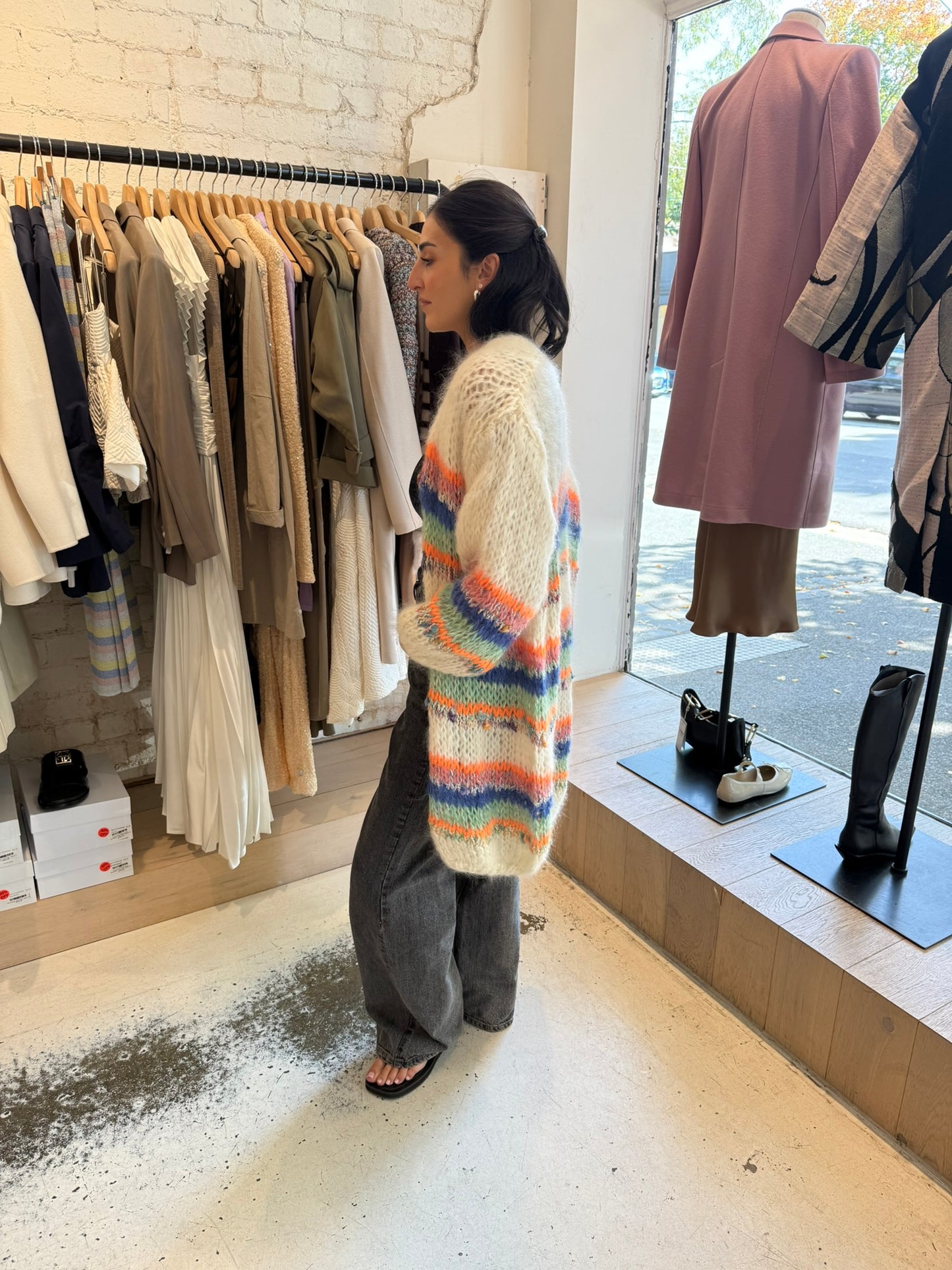 Les Tricots D'o | Ellis Mohair Cardigan Long - Off White/Stripes
