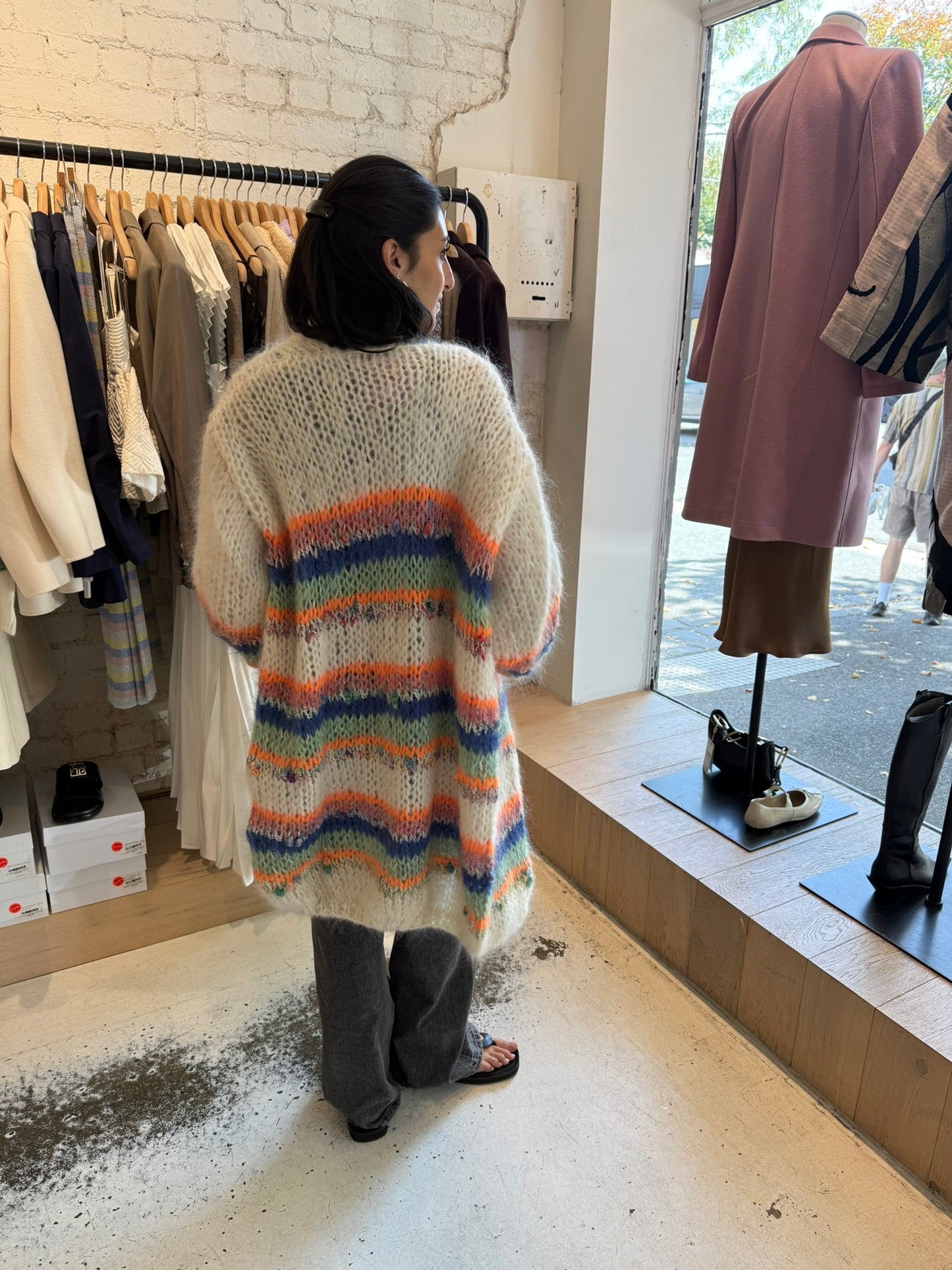 Les Tricots D'o | Ellis Mohair Cardigan Long - Off White/Stripes