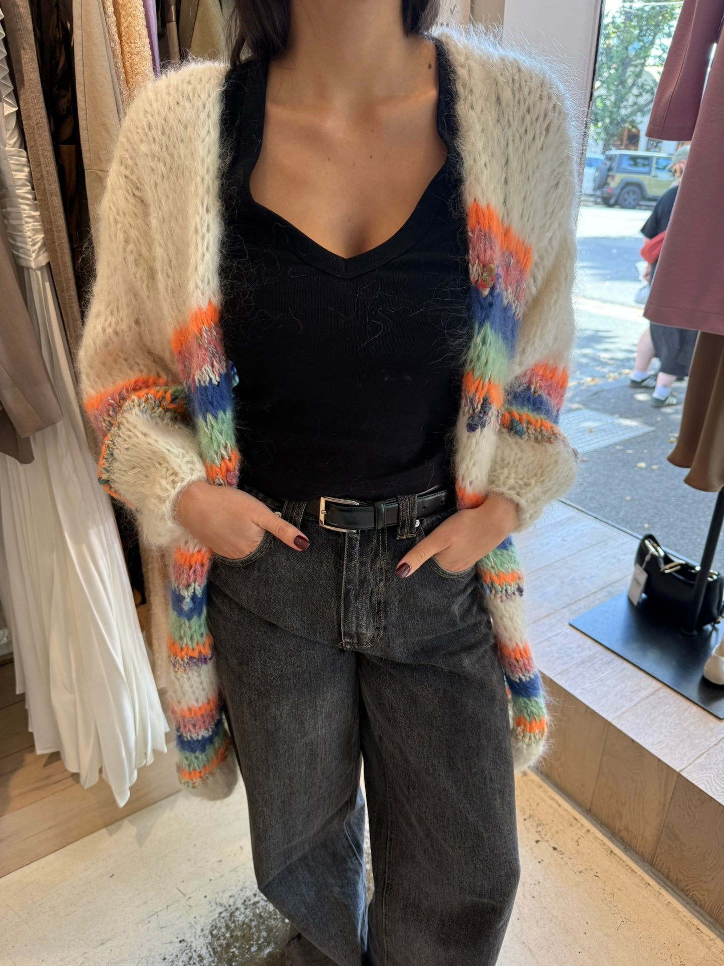 Les Tricots D'o | Ellis Mohair Cardigan Long - Off White/Stripes