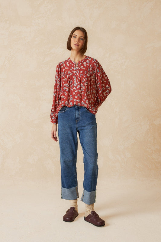 Indi & Cold | Chiffon Blouse - Rust Floral