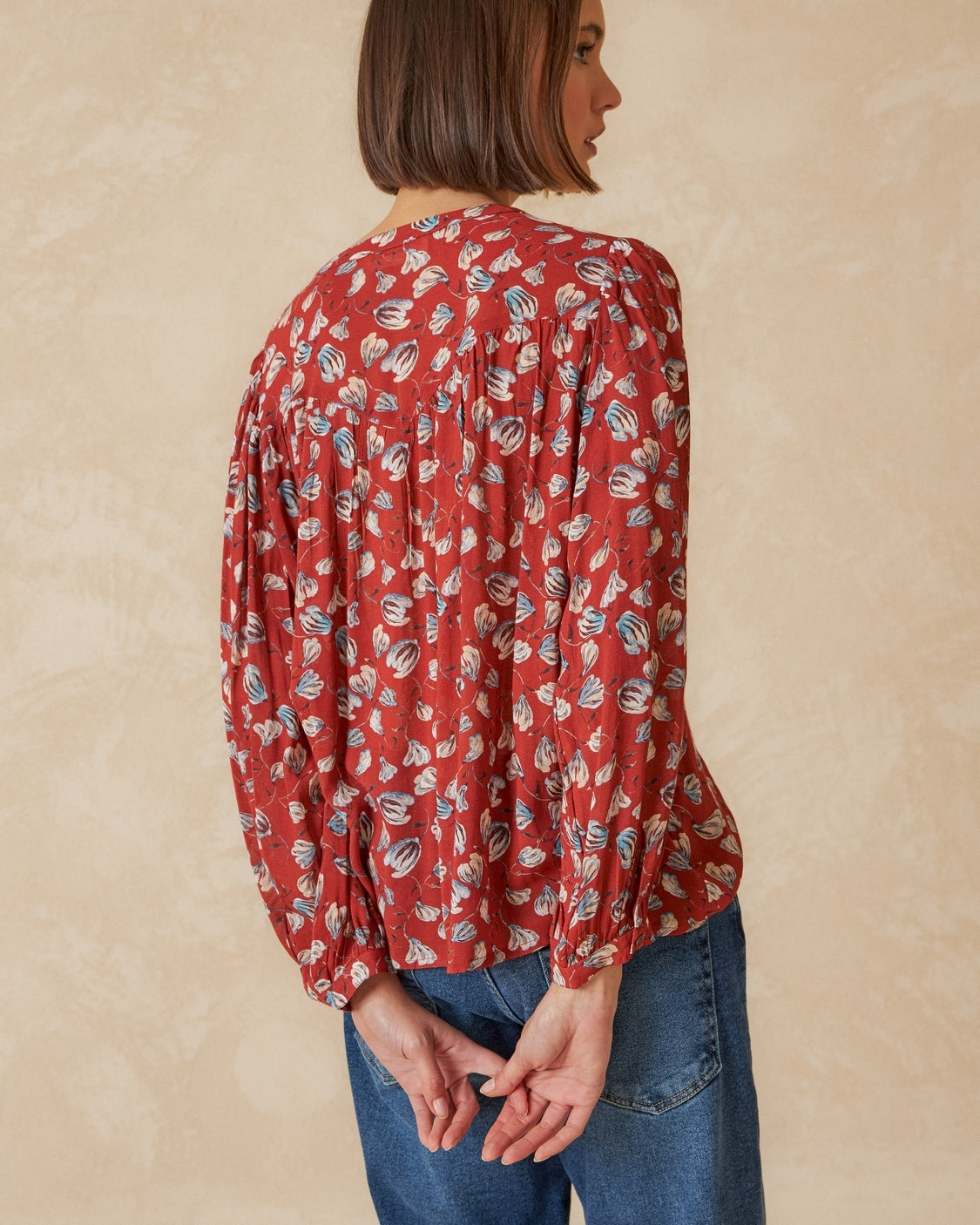 Indi & Cold | Chiffon Blouse - Rust Floral