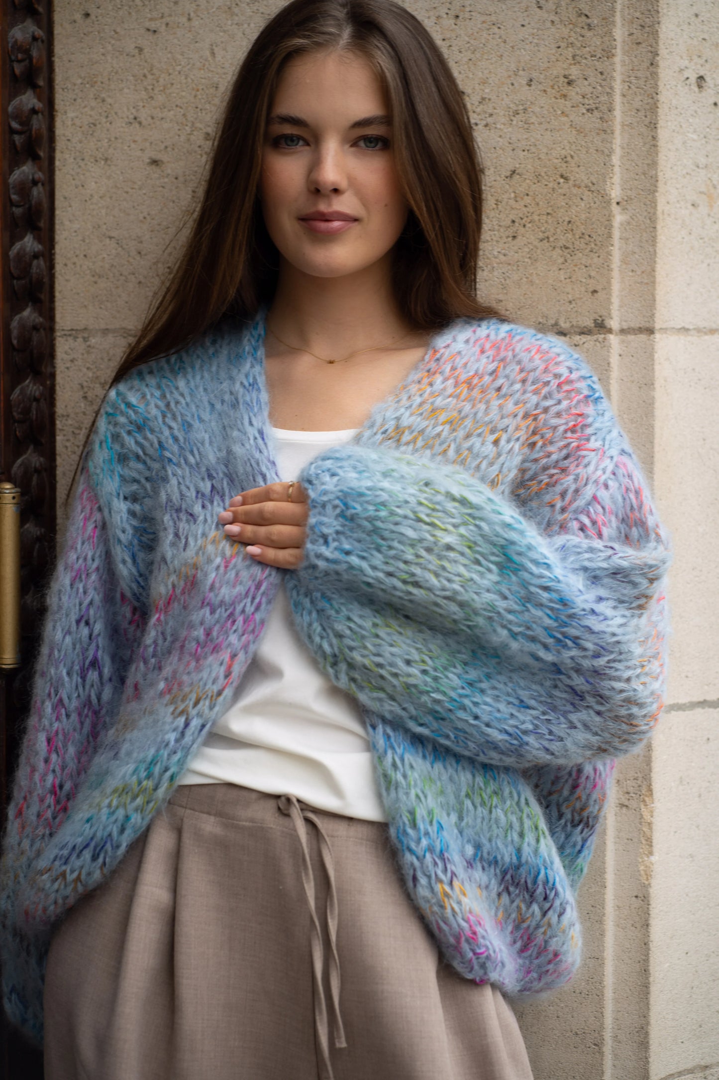 Les Tricots d’O |Brigitte Cardigan Short - Jeans Blue Multi