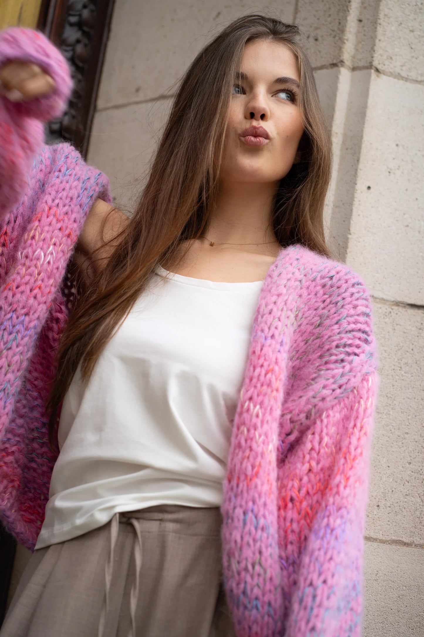Les Tricots d'O | Isa Cardigan Short - Candy Pink Multi