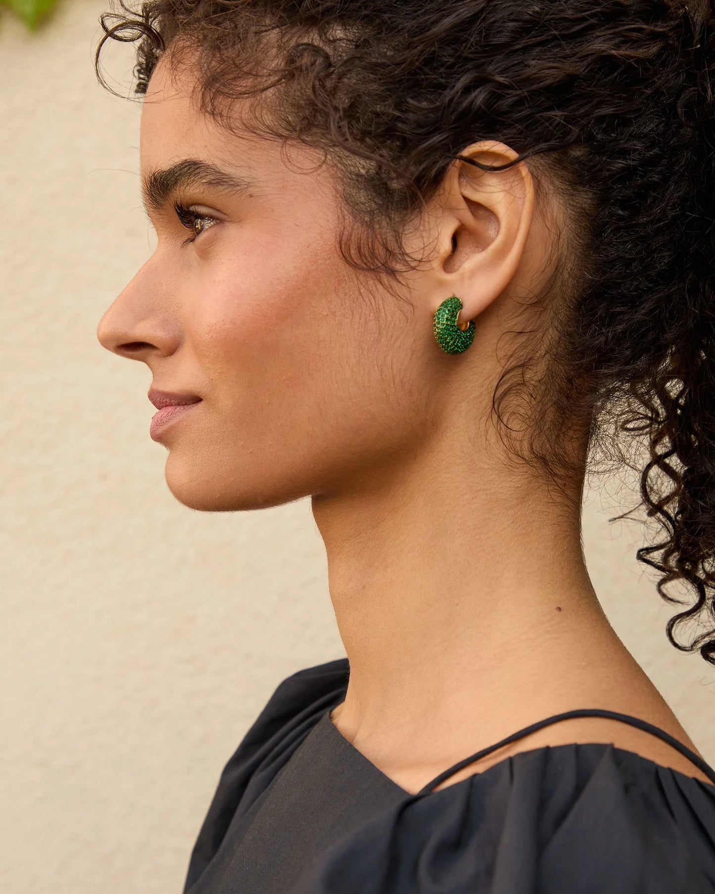 Clare V | Le Hoop Pave Earrings - Emerald