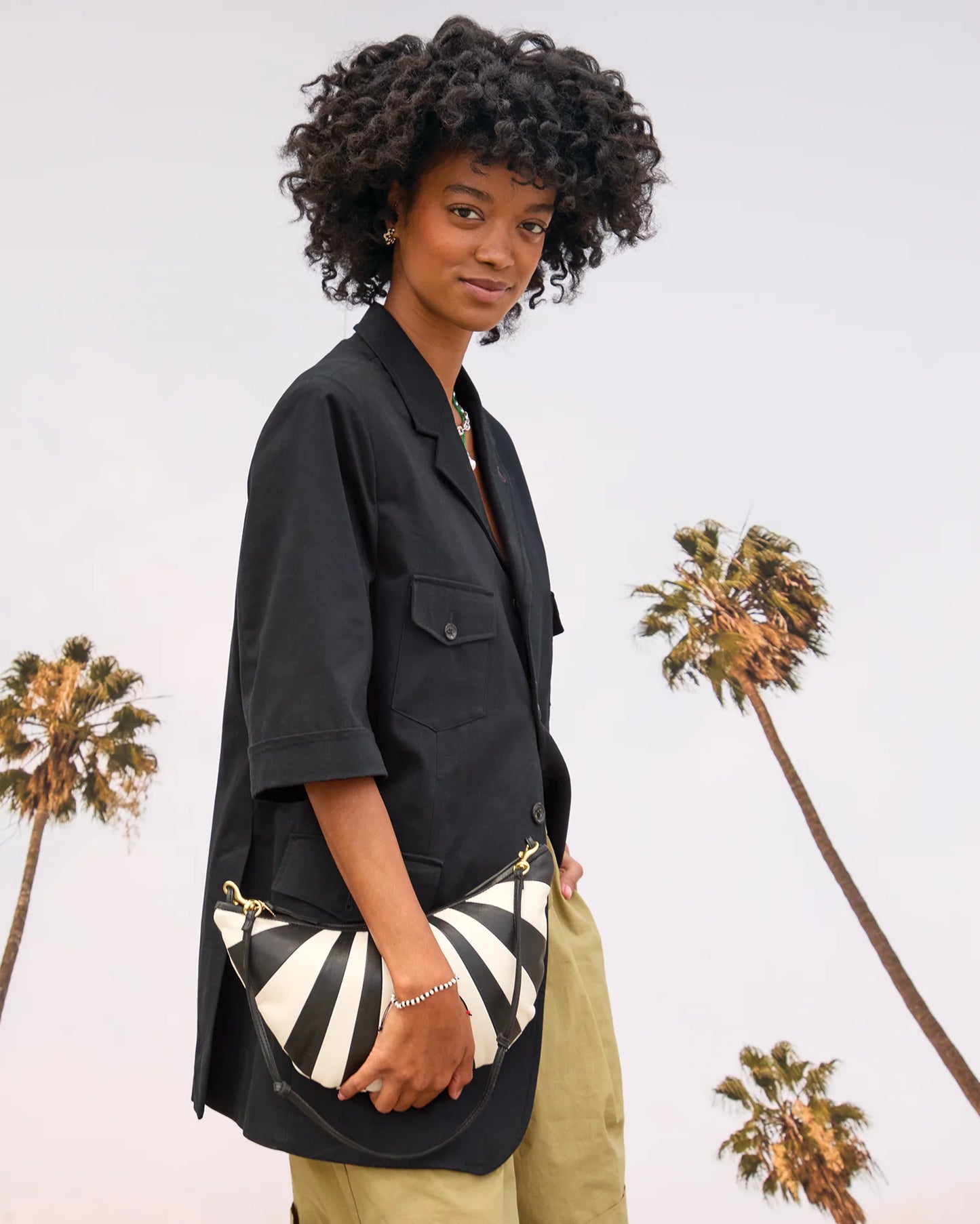 Clare V. | Lune Nappa Handbag - Black / Cream