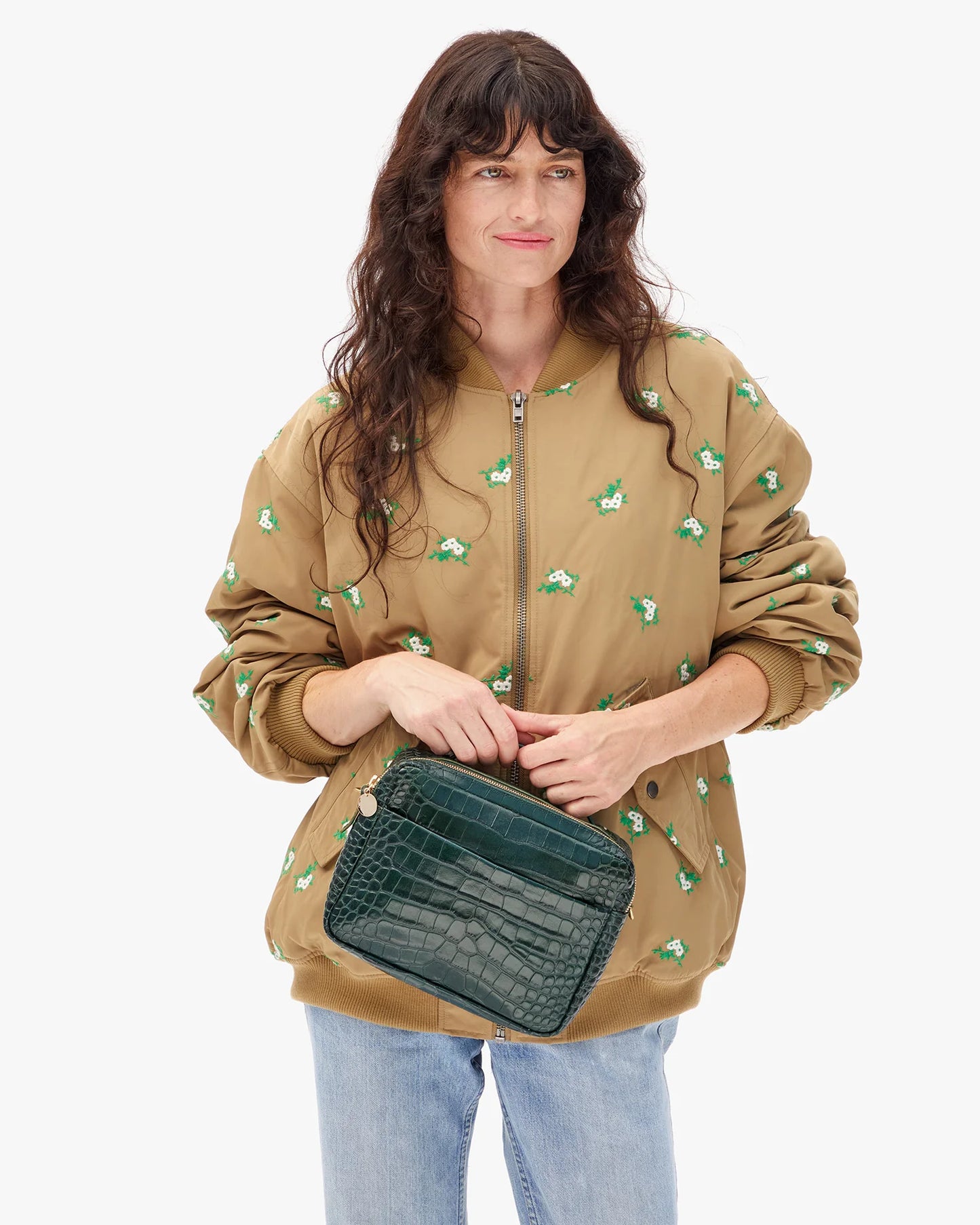 Clare V. | Mirabel Embossed Croc - Deep Pine