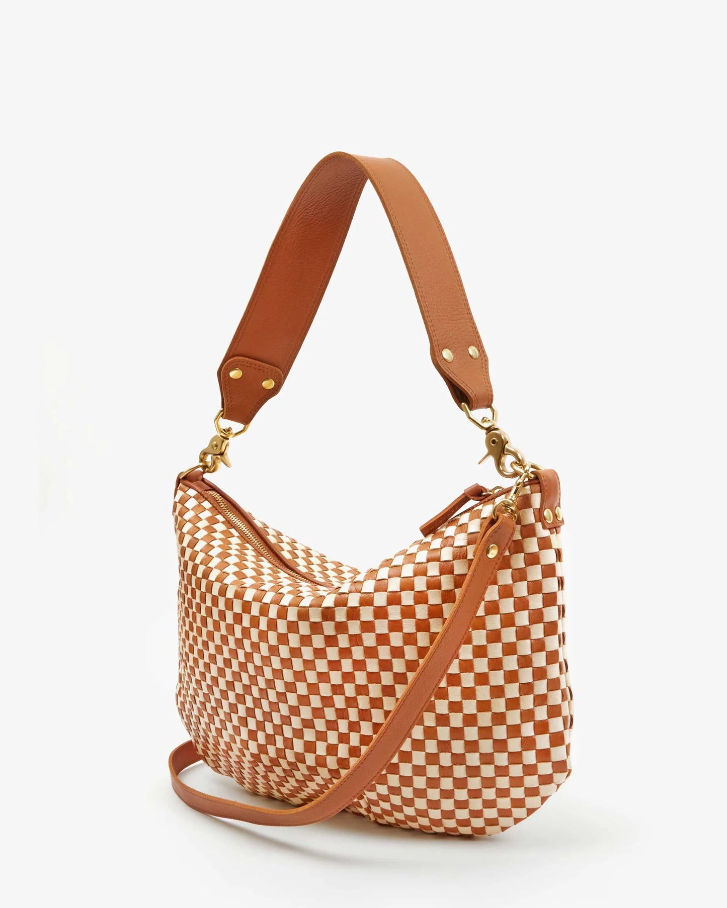 Clare V | Moyen Messenger Woven Checker - Natural / Cream