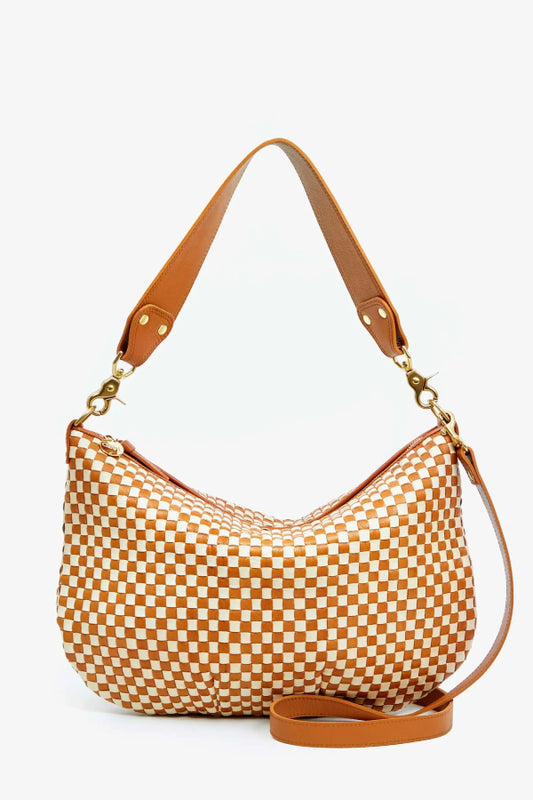 Clare V | Moyen Messenger Woven Checker - Natural / Cream