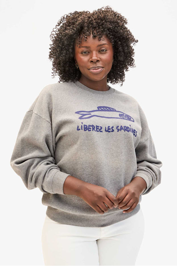 Clare V | Oversized Sweatshirt Liberez Les Sardines - Grey melange